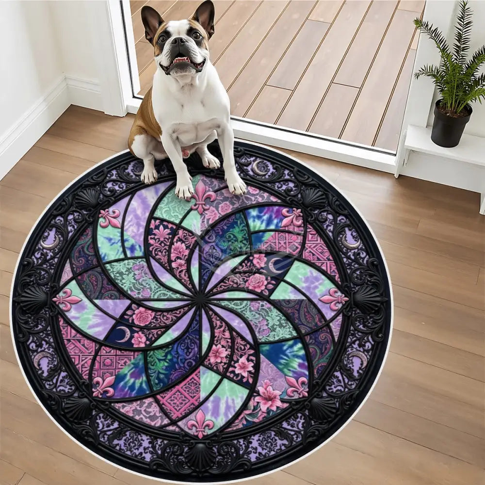 3D Unusual Patchwork and Lace MultiColor Soft Round Area Rug with White Border Rugs & Mats