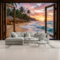 3D Wall Mural Beach Cabanas I - Wallpaper Graphic Unpasted Mural Wallpaper 144’’x100’’ 144’’x100’’ Wall Coverings