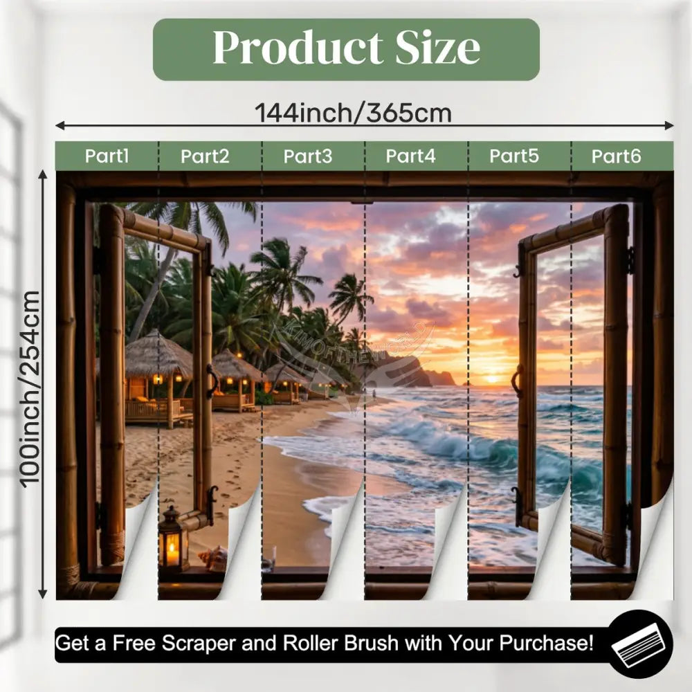 3D Wall Mural Beach Cabanas I - Wallpaper Graphic Unpasted Mural Wallpaper 144’’x100’’ 144’’x100’’ Wall Coverings