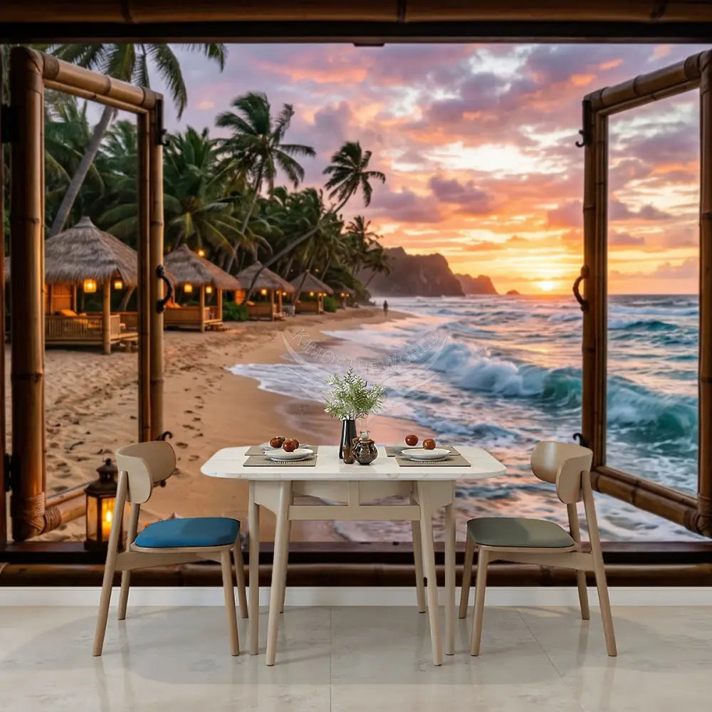 3D Wall Mural Beach Cabanas I - Wallpaper Graphic Unpasted Mural Wallpaper 144’’x100’’ 144’’x100’’ Wall Coverings