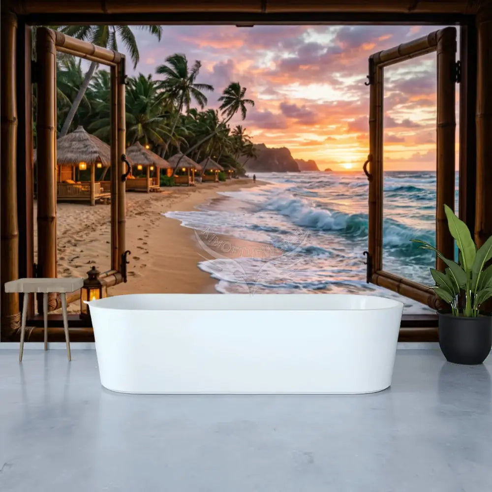 3D Wall Mural Beach Cabanas I - Wallpaper Graphic Unpasted Mural Wallpaper 144’’x100’’ 144’’x100’’ Wall Coverings