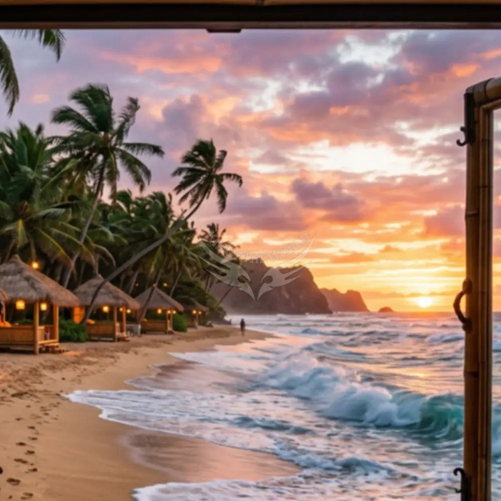 3D Wall Mural Beach Cabanas I - Wallpaper Graphic Unpasted Mural Wallpaper 144’’x100’’ 144’’x100’’ Wall Coverings