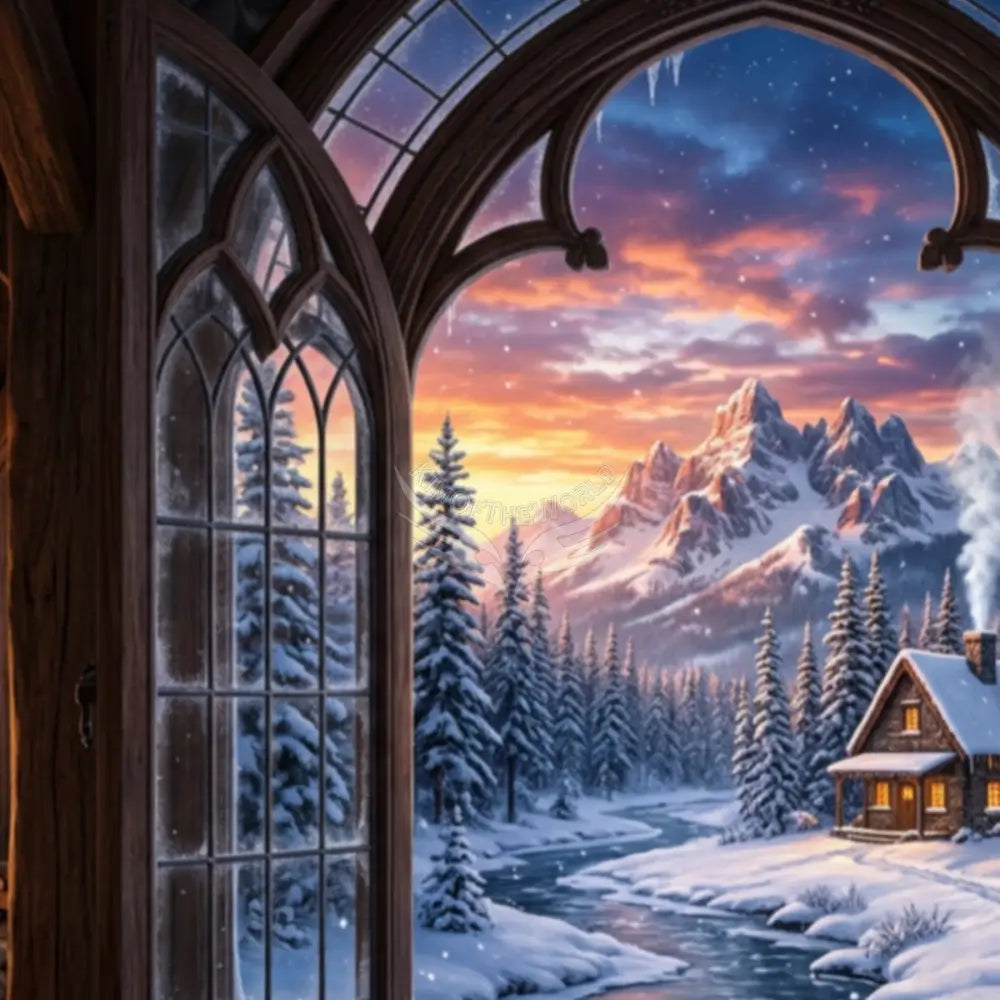 3D Winter Sunset Village Fireplace Unpasted Mural Wallpaper 144’’x100’’ 144’’x100’’ Wall Coverings