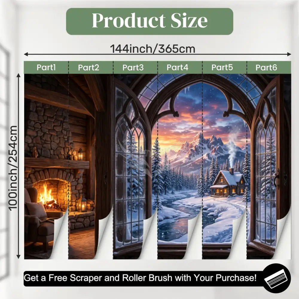 3D Winter Sunset Village Fireplace Unpasted Mural Wallpaper 144’’x100’’ 144’’x100’’ Wall Coverings