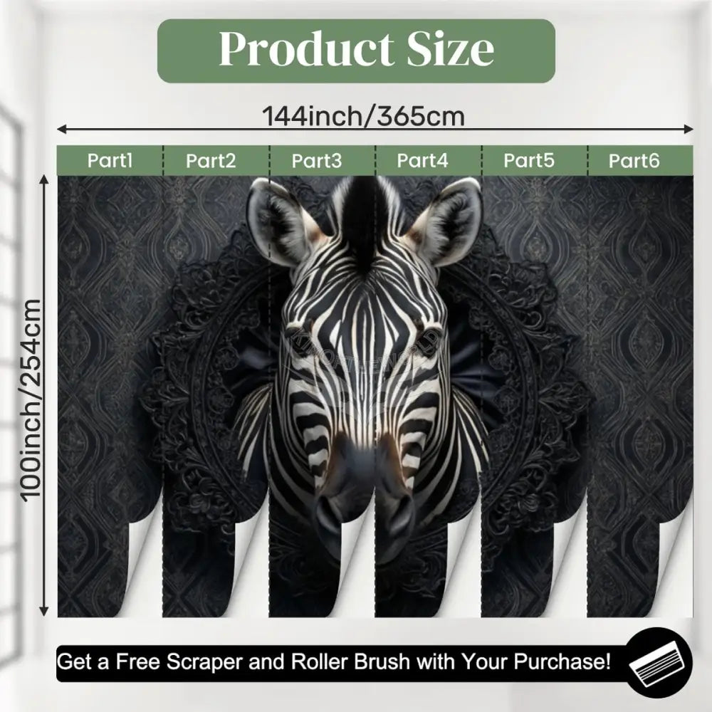 3D Zebra Unpasted Mural Wallpaper 144’’x100’’ - 144’’x100’’ - Wall Coverings