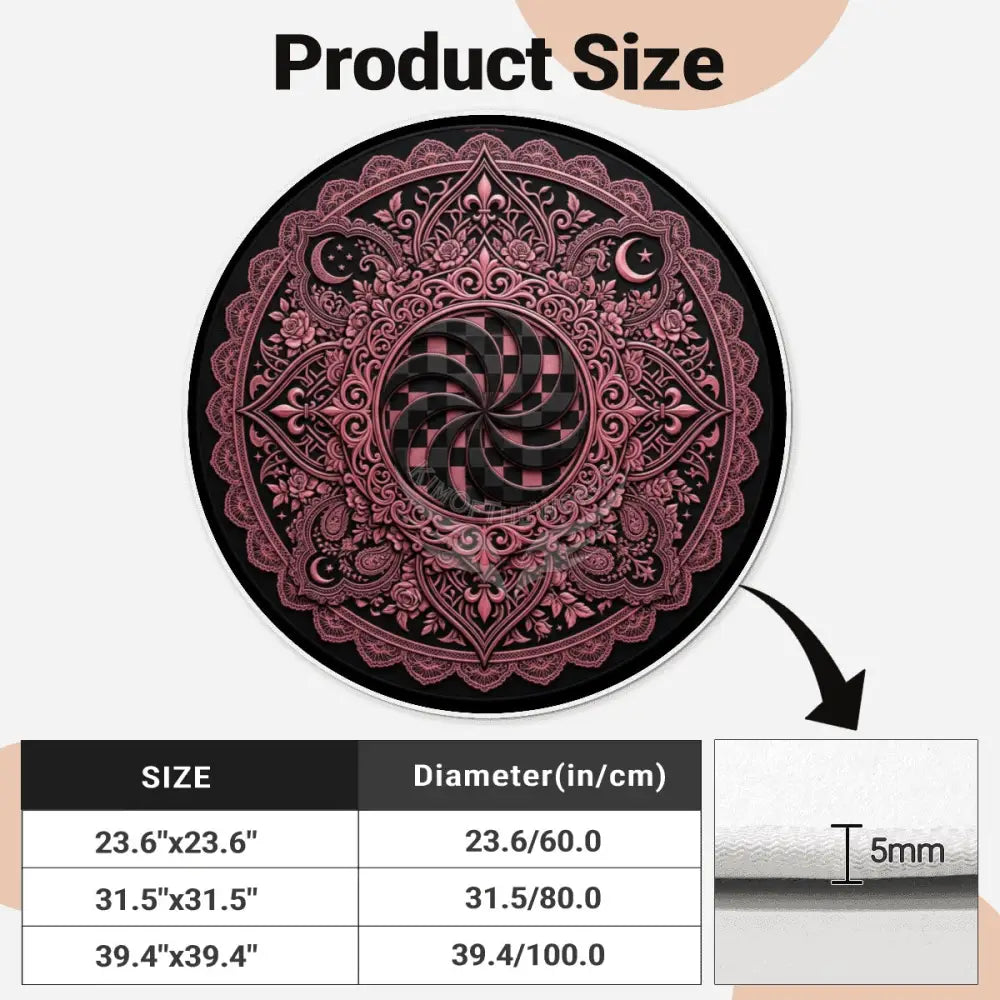 3G Gothic Pink and Black Pinwheel Floral Steampunk Soft Round Area Rug with White Border Rugs & Mats