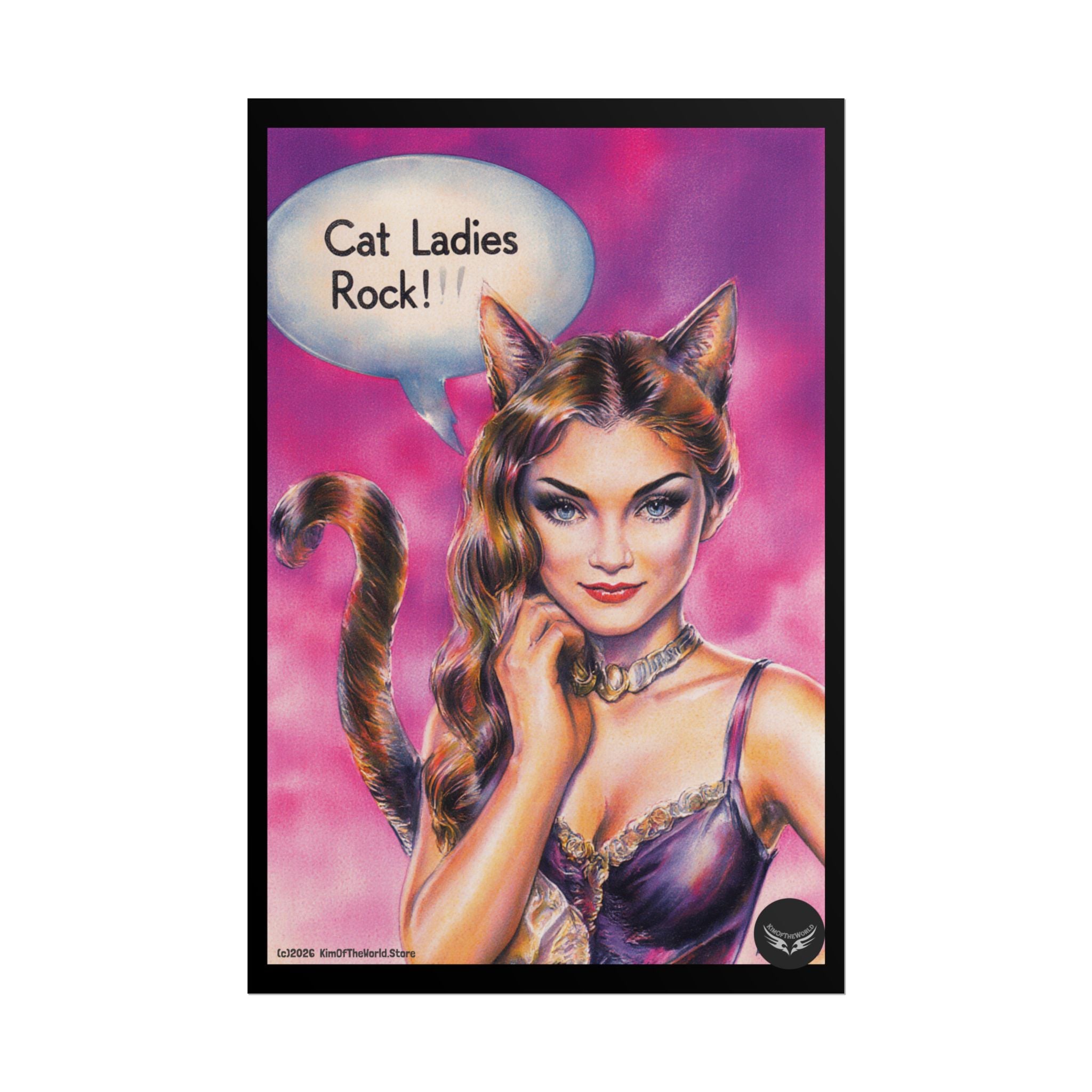 "Cat Ladies Rock" Retro Art Message - Rolled Poster