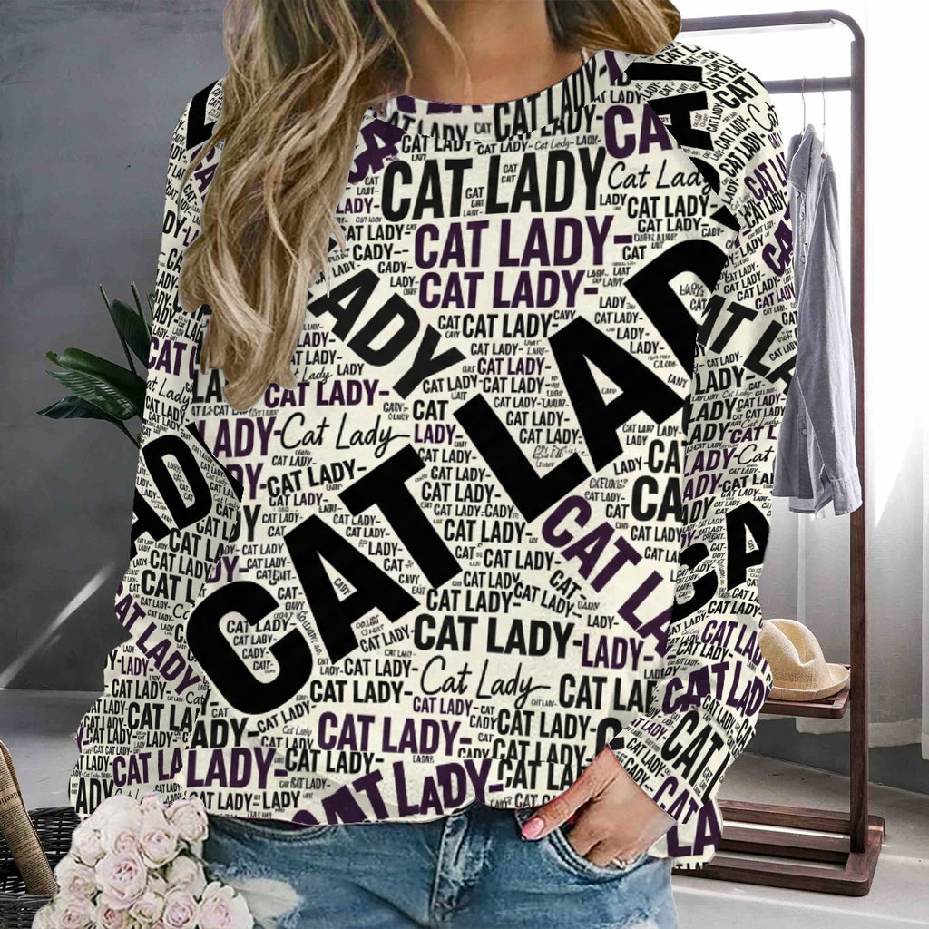 Cat Lady OP Newsprint Crewneck Sweatshirts Women