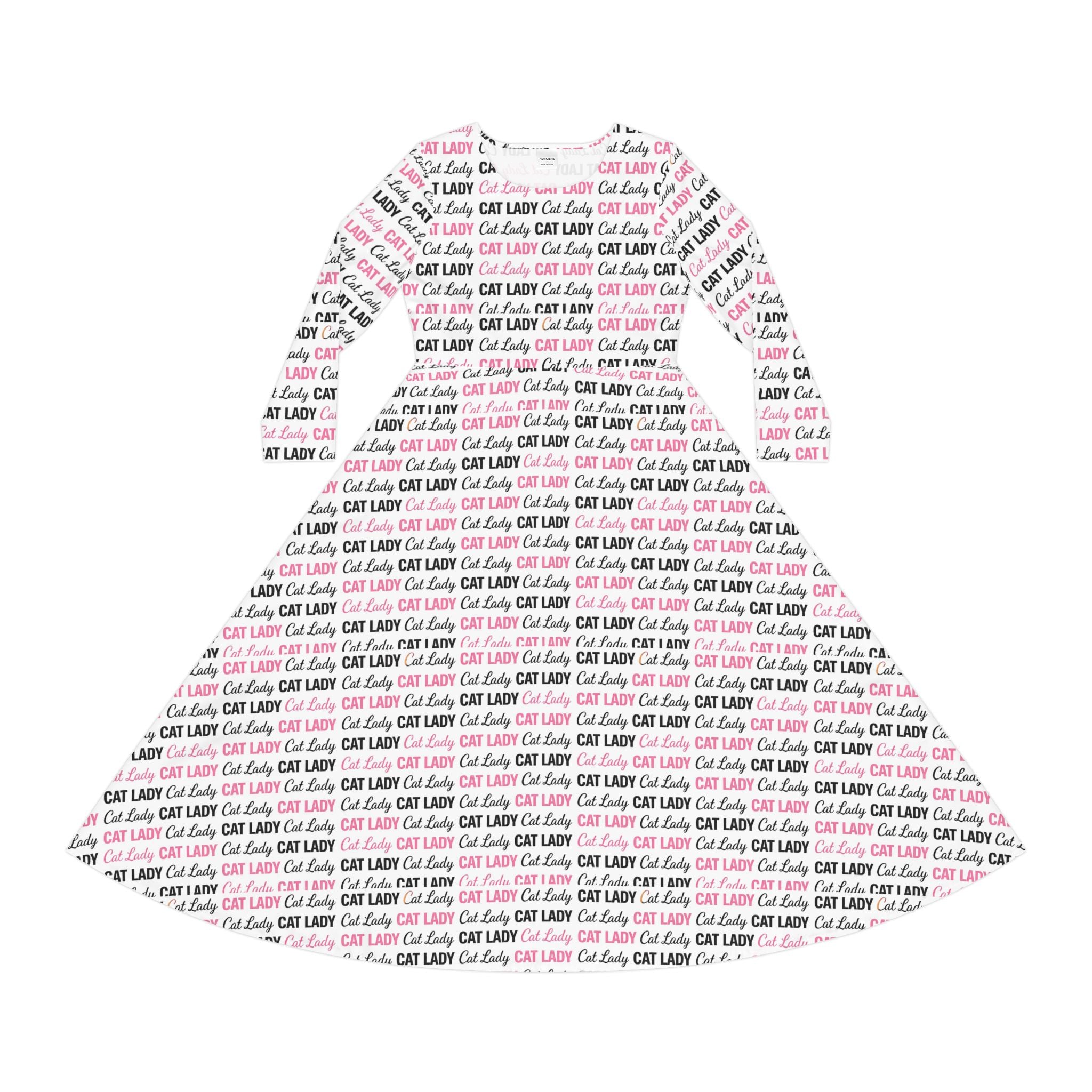 Cat Lady Wallpaper Print Dress – Women's Long Sleeve AOP