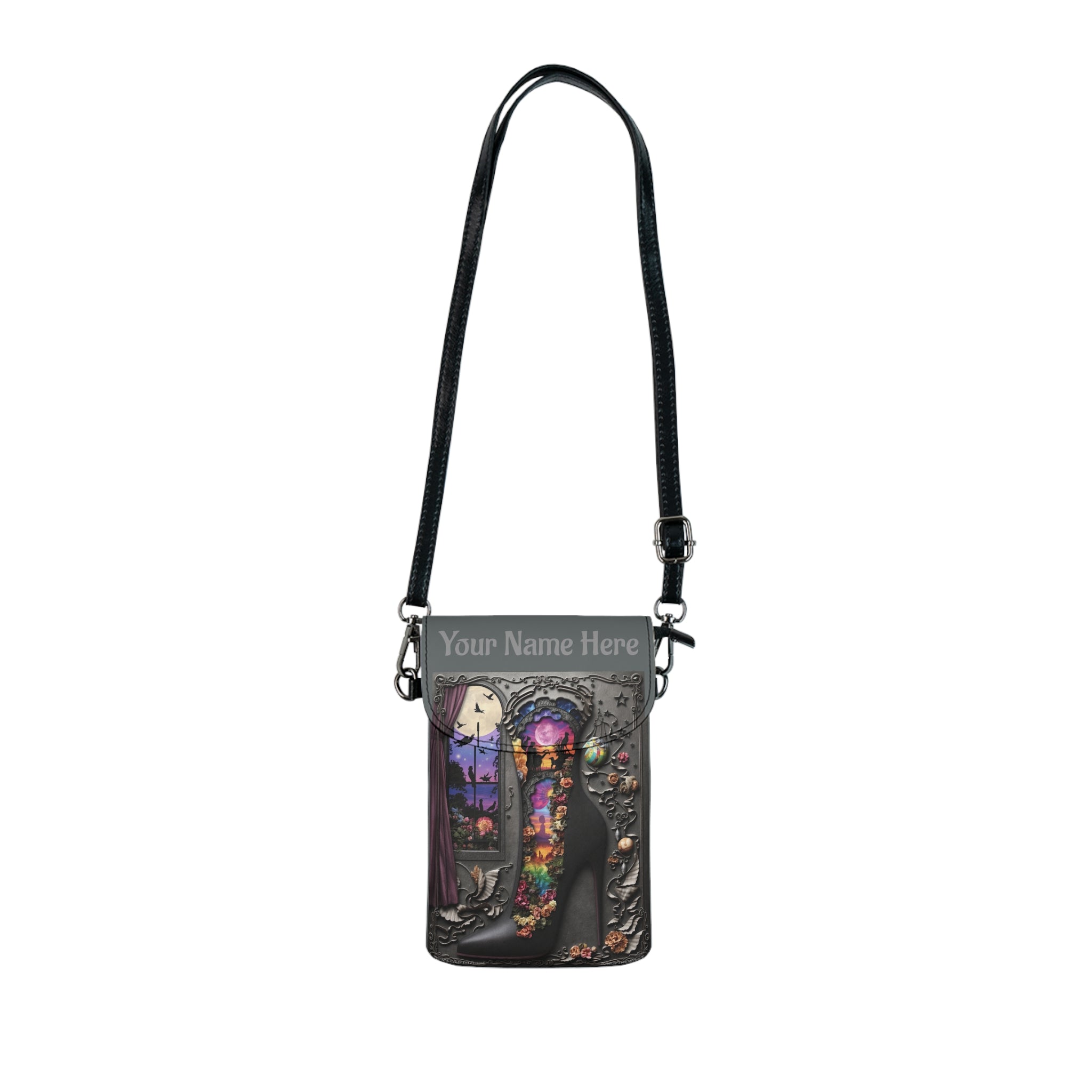 Personalized or Not - 3d Stiletto Black Grey Floral Phone Wallet Handbag