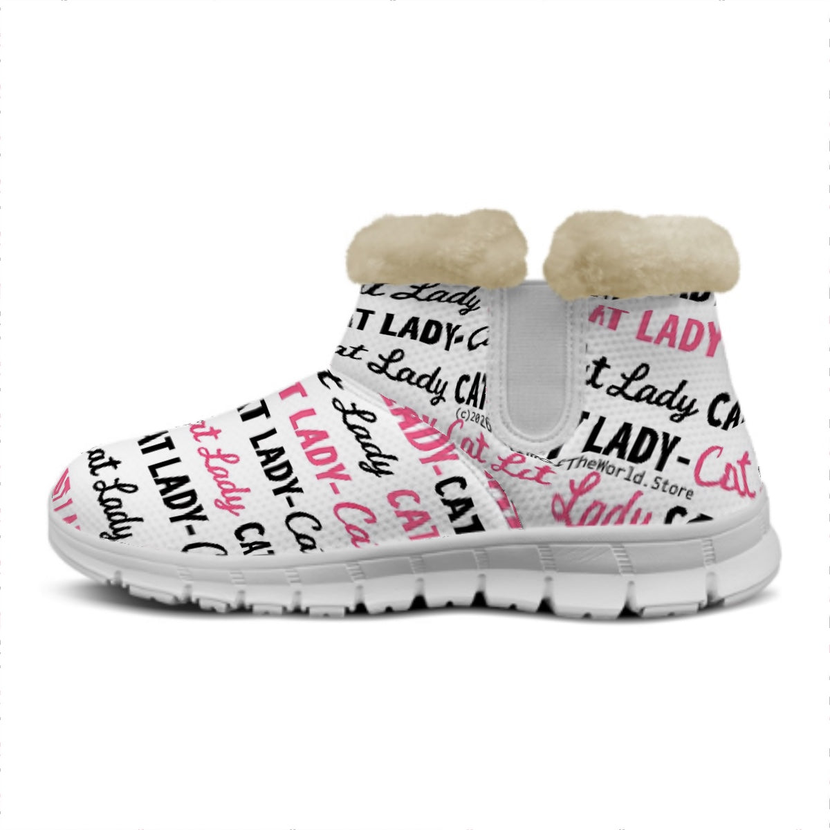 Cat Lady Pink and Black AOP Print Snow Boots