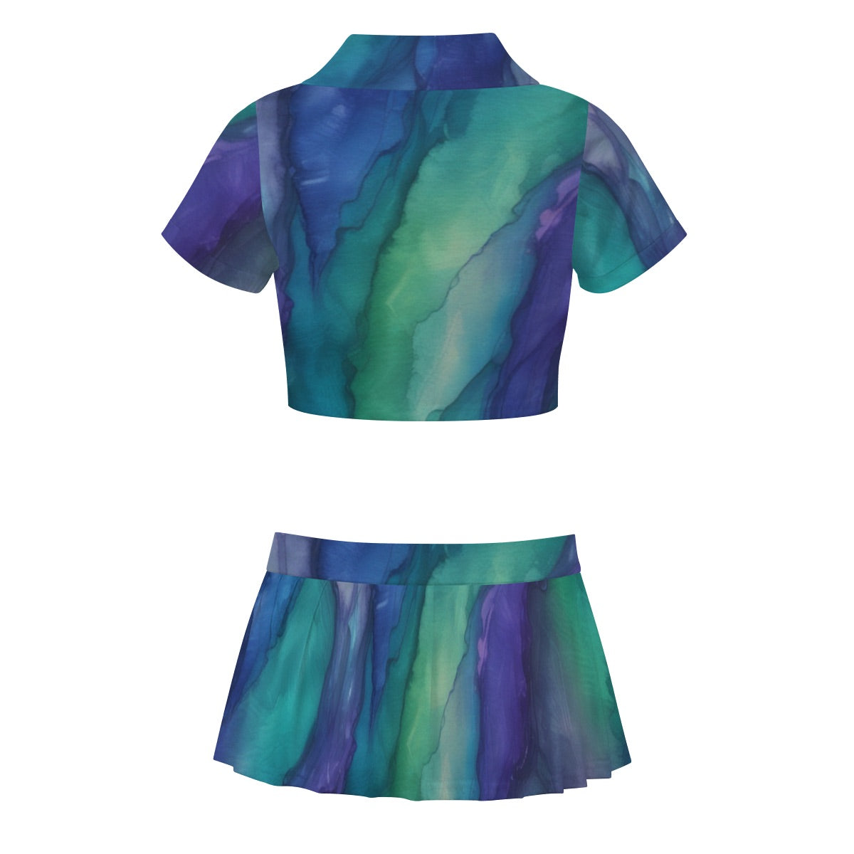 Cheerleading Uniform Set - Blue and Green Leaf Design