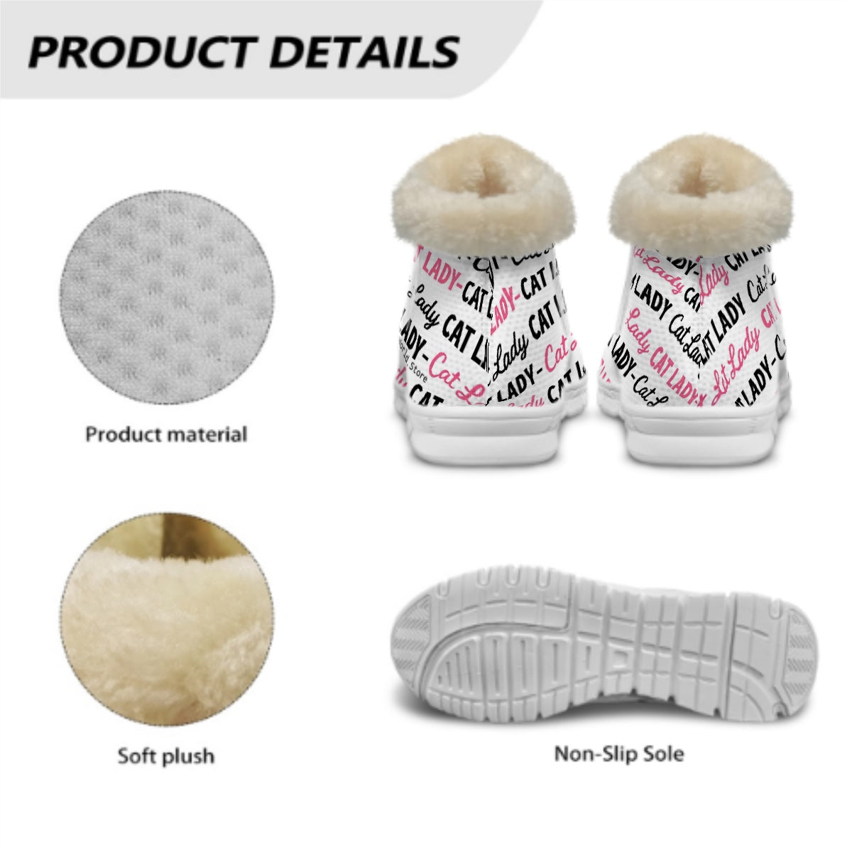 Cat Lady Pink and Black AOP Print Snow Boots