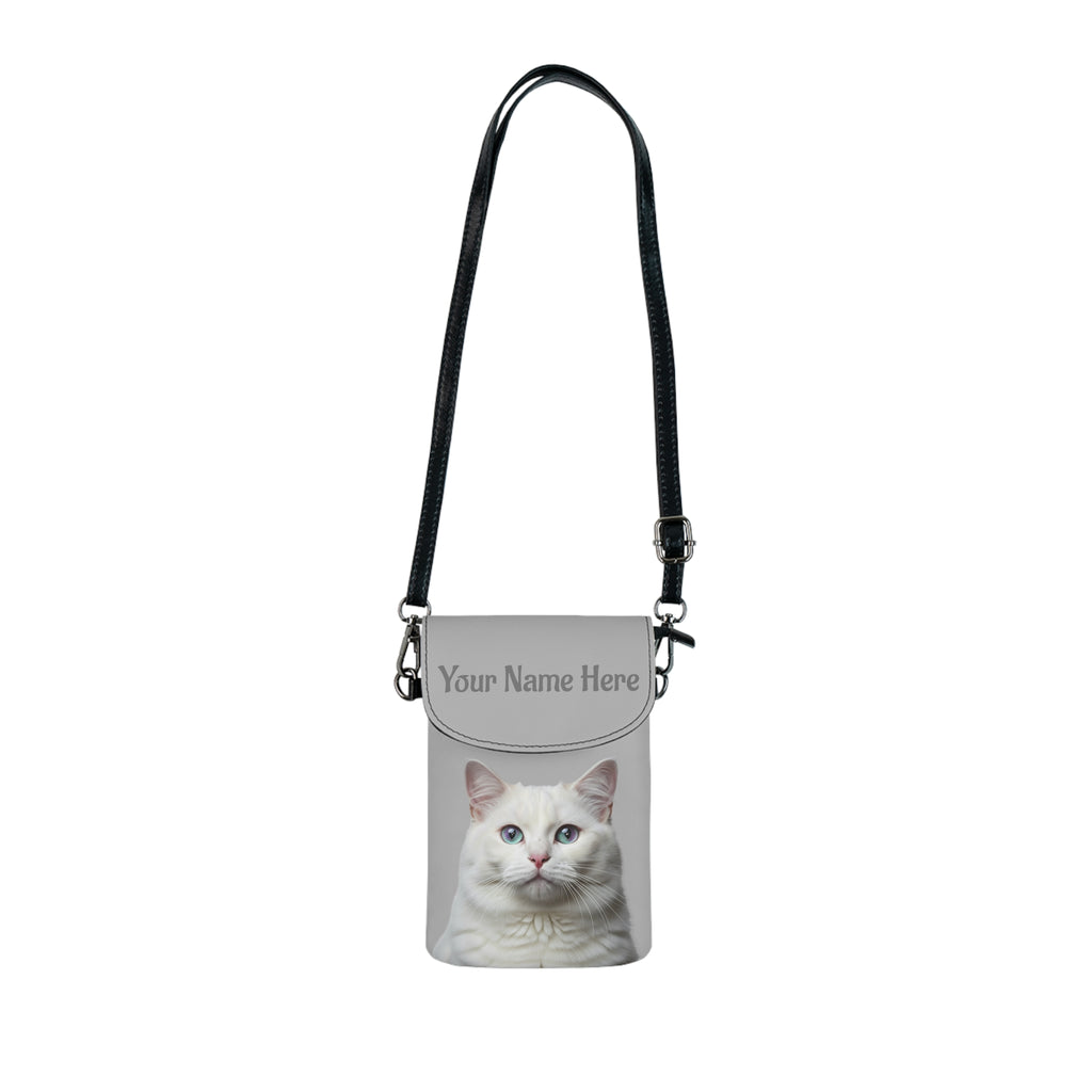 Personalized or Not - White Cat on Grey Phone Wallet Handbag