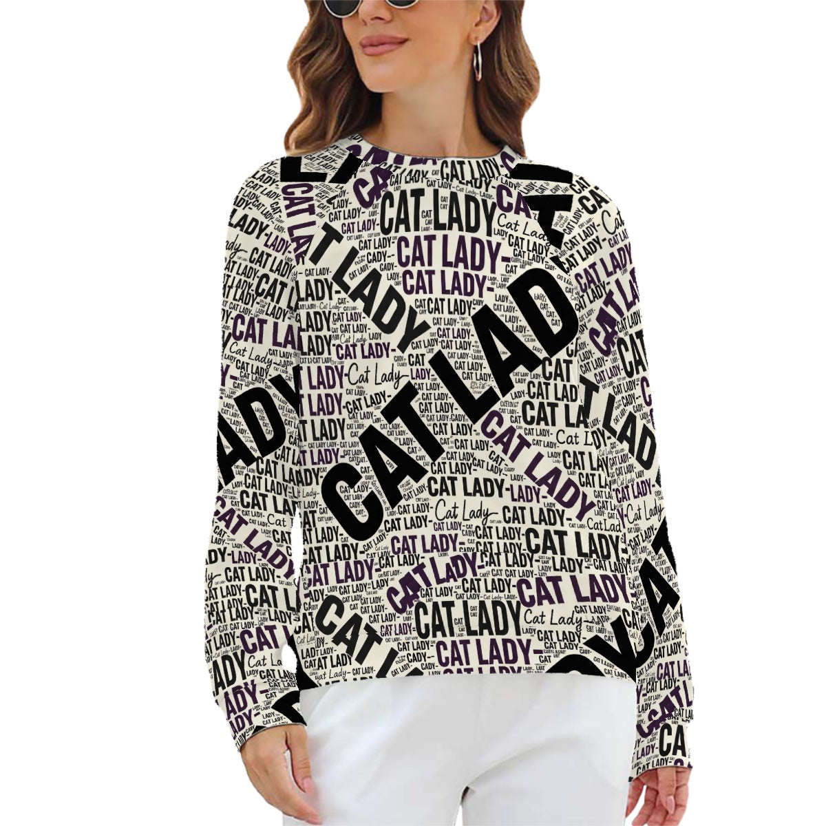 Cat Lady OP Newsprint Crewneck Sweatshirts Women