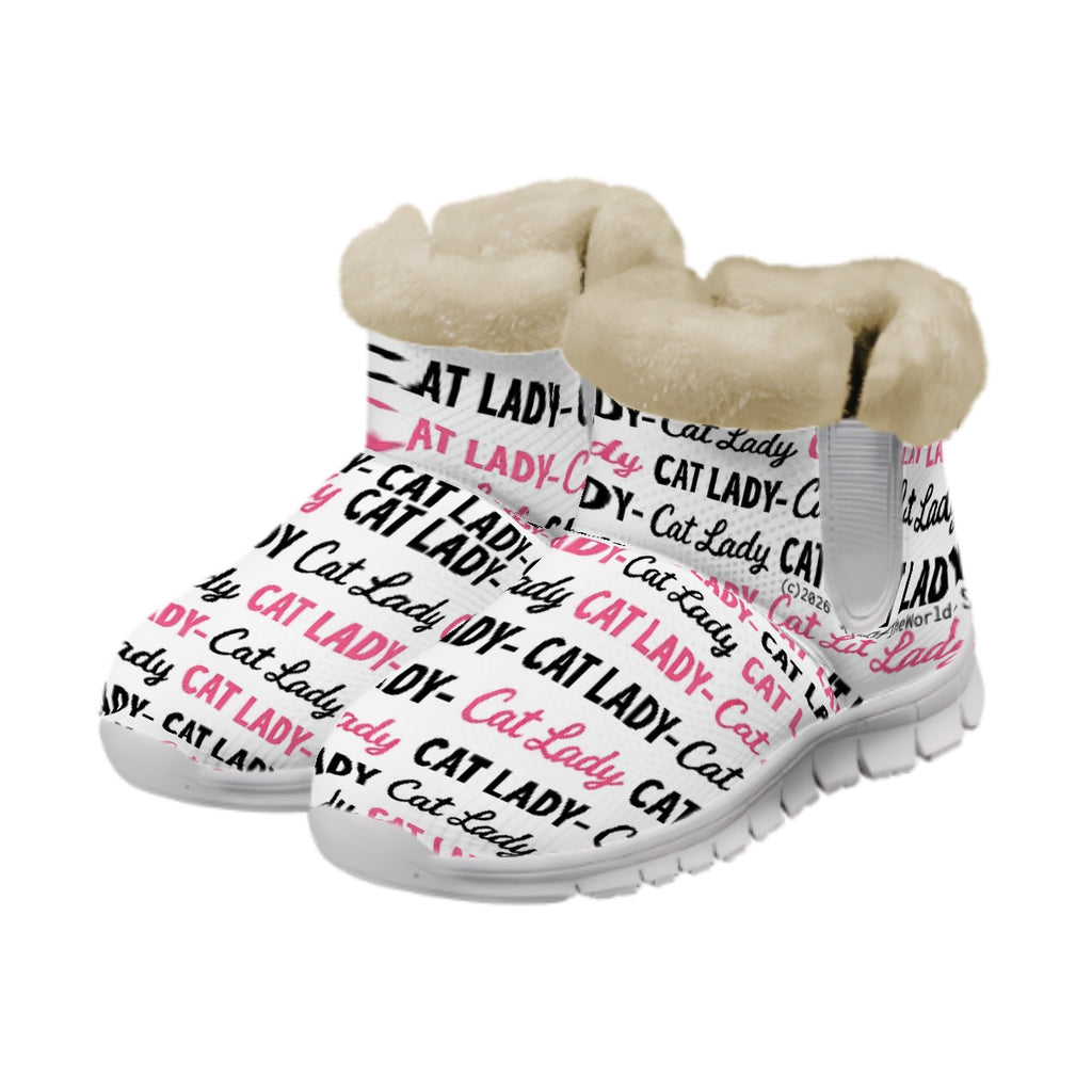Cat Lady Pink and Black AOP Print Snow Boots