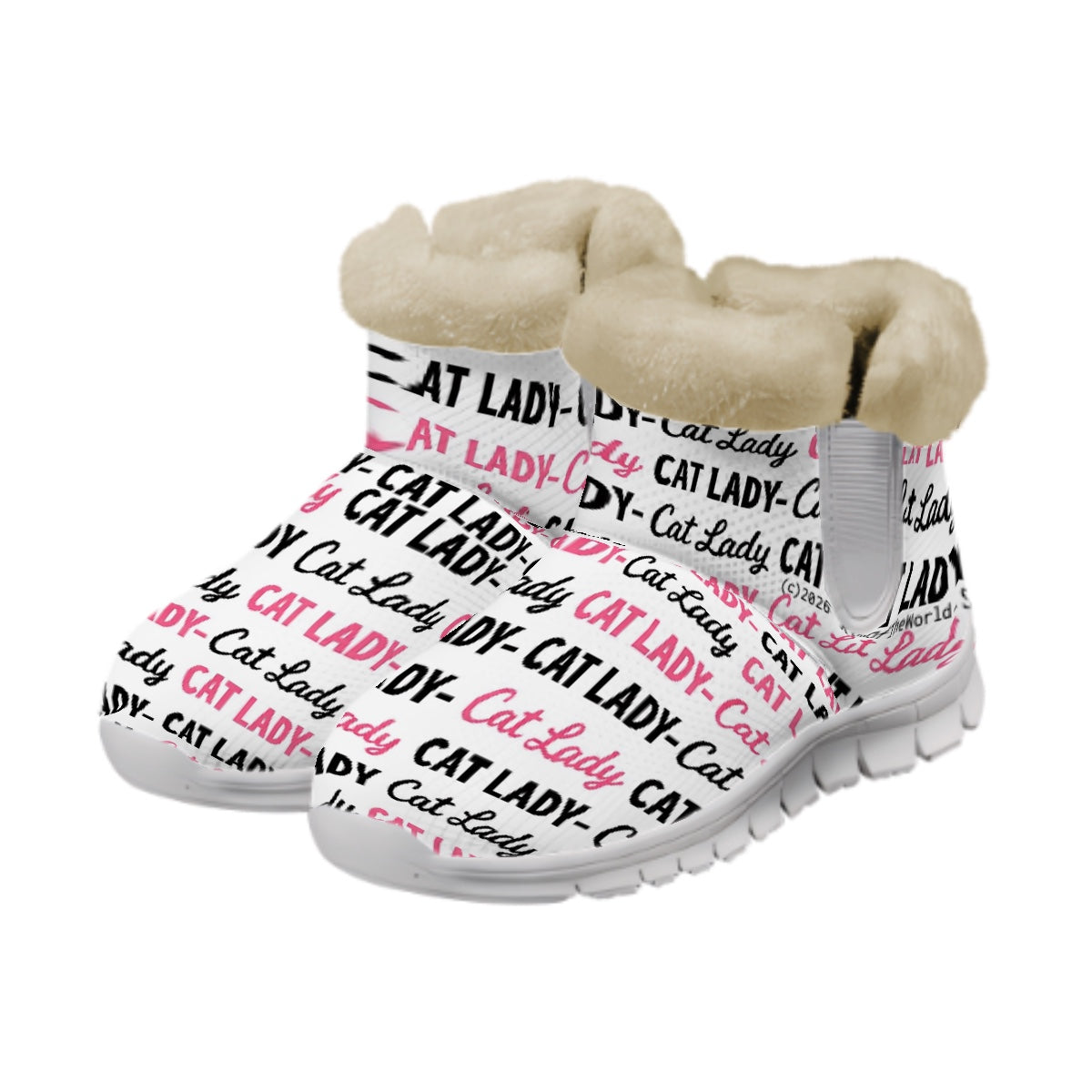 Cat Lady Pink and Black AOP Print Snow Boots