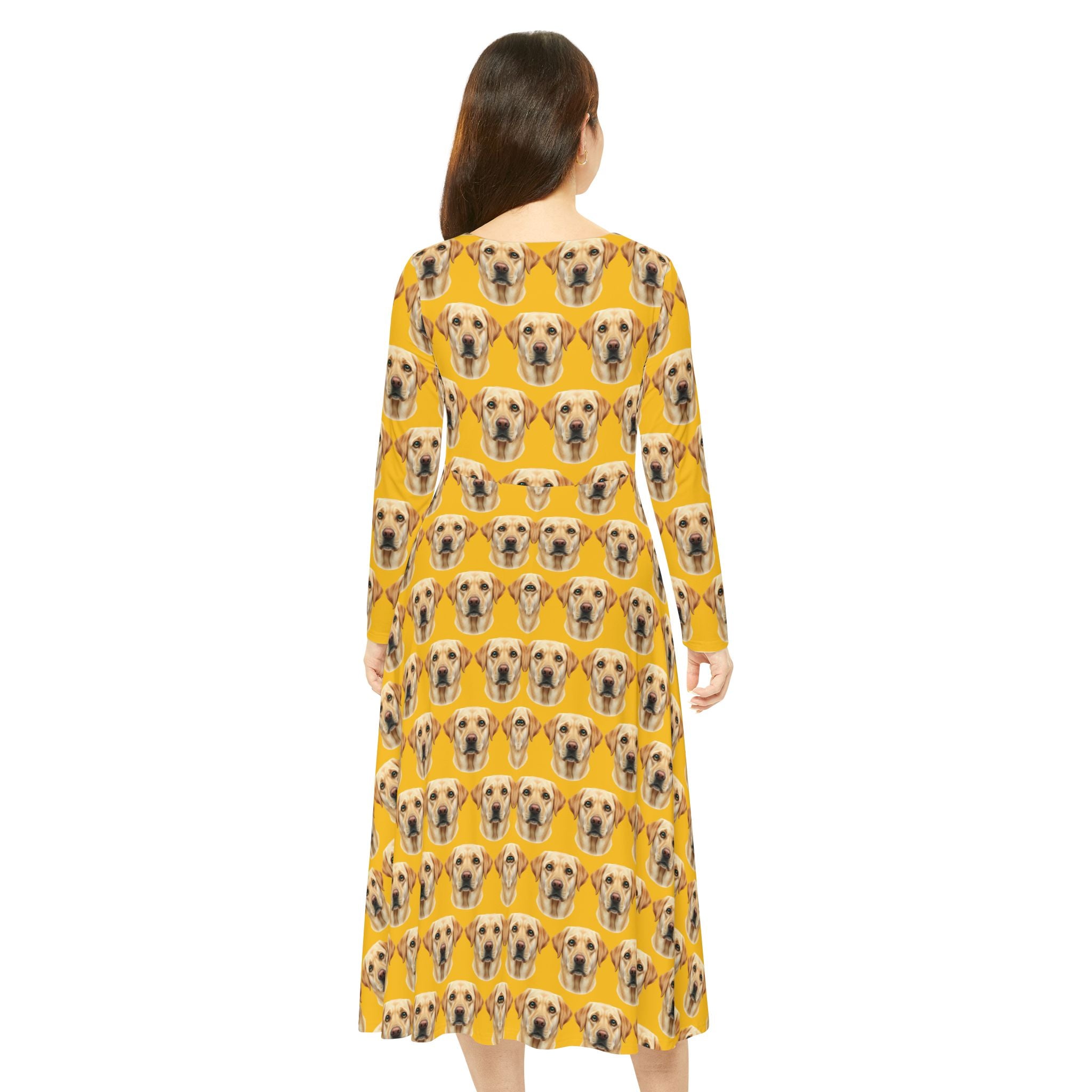 Yellow Labrador Wallpaper Print Dress – Women's Long Sleeve AOP