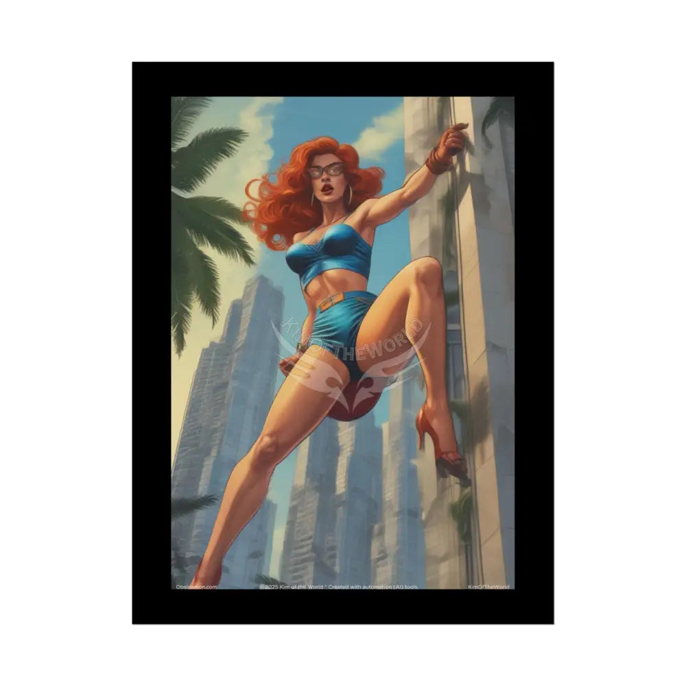 Action Comic Book Giant Fashion Lady Tall Girl Fashion Giantess Stiletto Fetish Poster — Art Print 18″ x 24″ (Vertical)