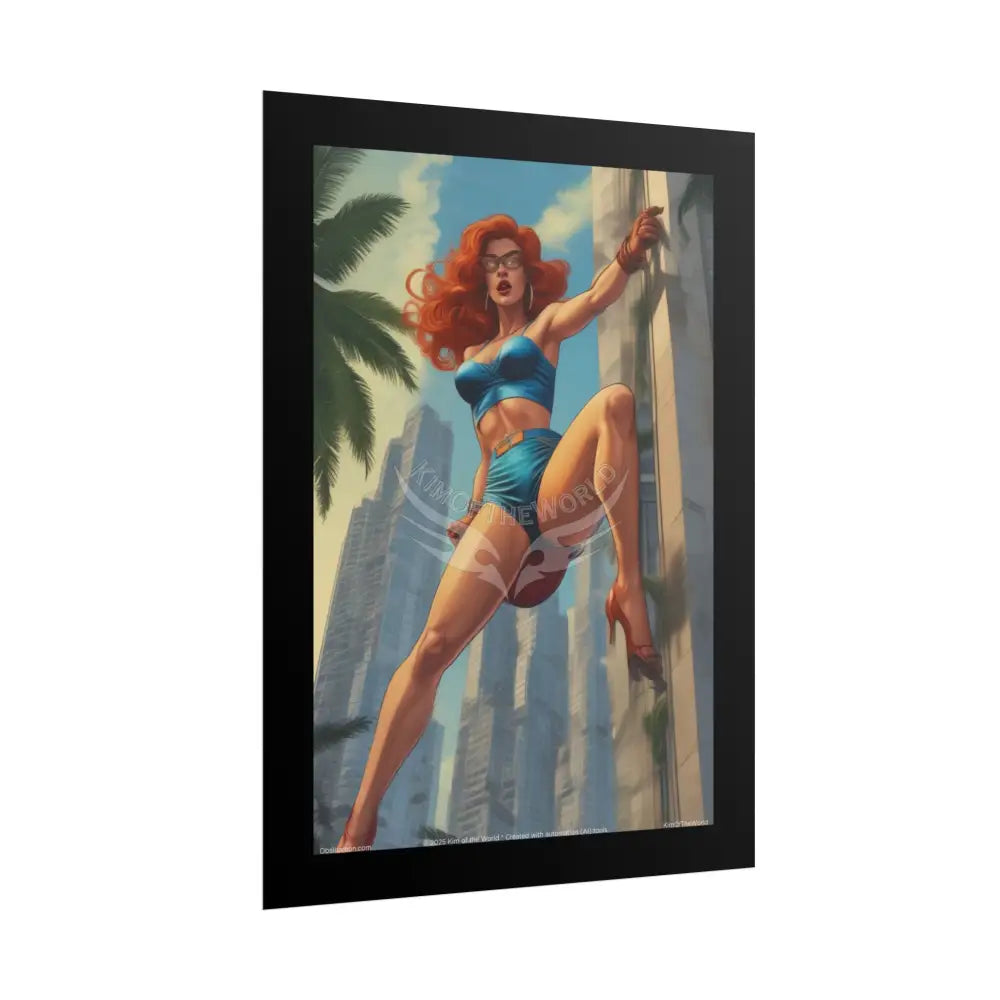 Action Comic Book Giant Fashion Lady Tall Girl Fashion Giantess Stiletto Fetish Poster — Art Print Poster