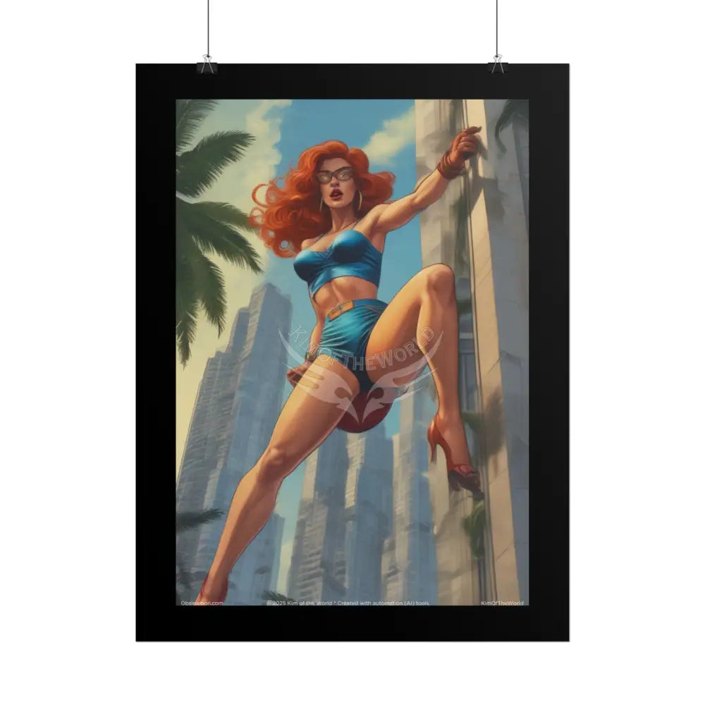 Action Comic Book Giant Fashion Lady Tall Girl Fashion Giantess Stiletto Fetish Poster — Art Print Poster