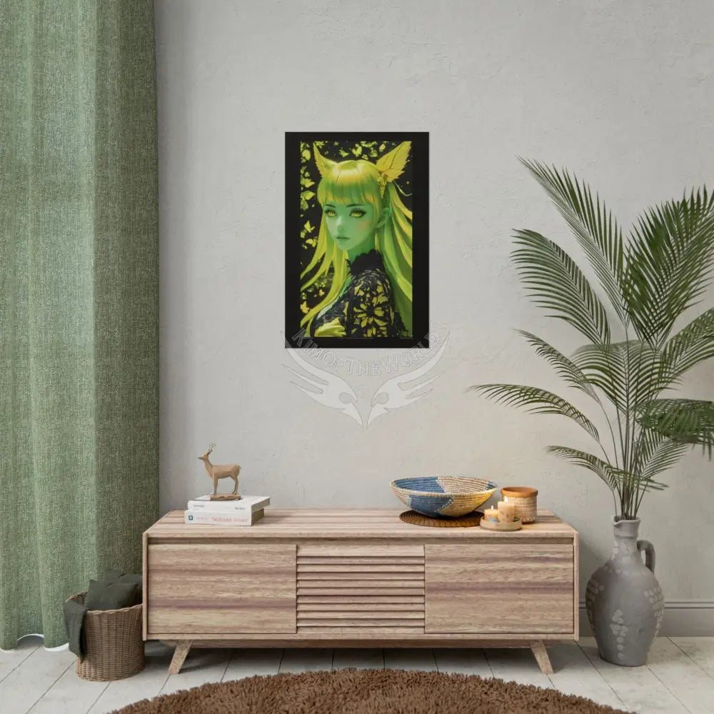 Anime 3D Green and Gold Foil Leaf Woman Lady Poster — Nature-Inspired Rolled Framable Print green and gold motif Poster