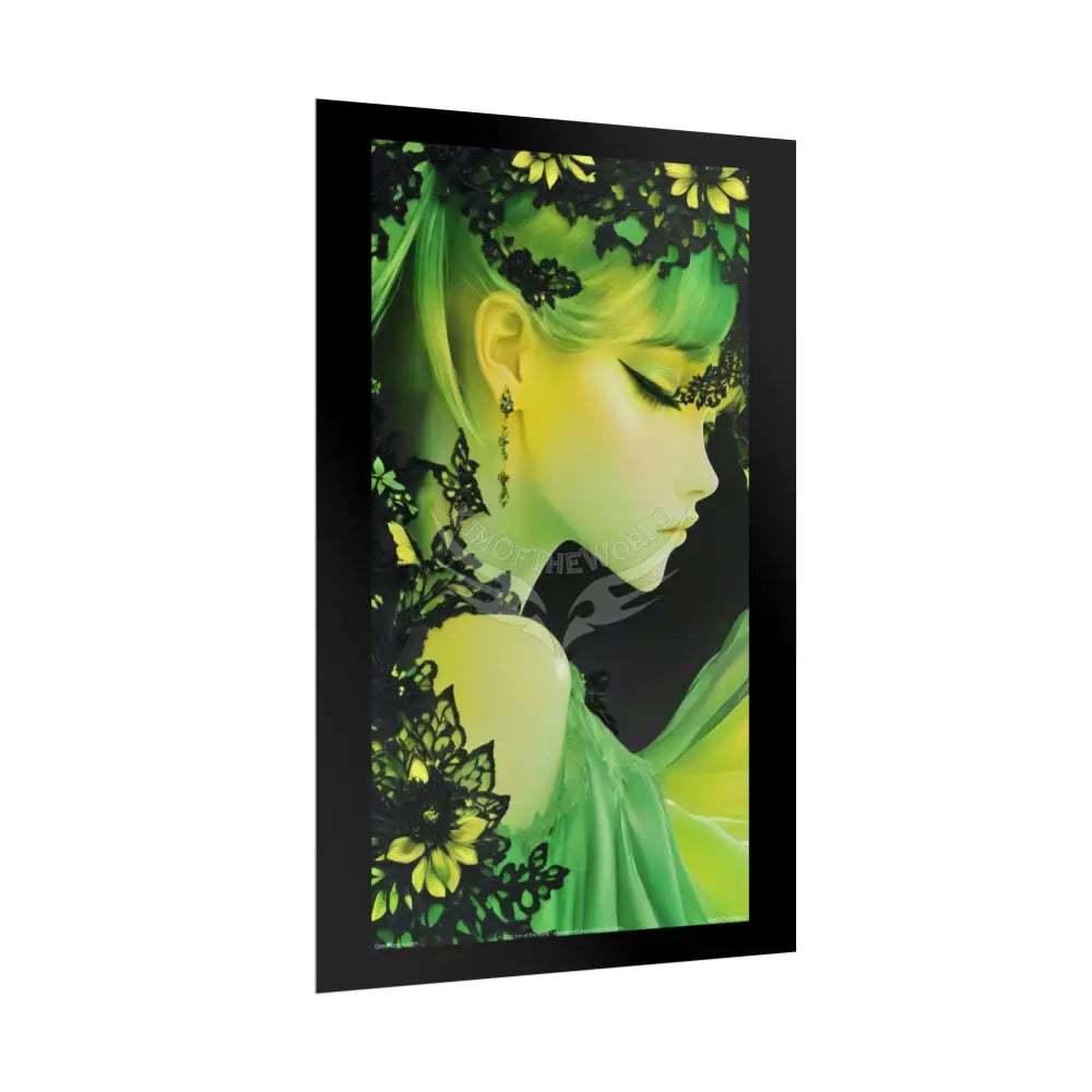Anime 3D Green and Gold Foil Leaf Woman Lady Poster — Nature-Inspired Rolled Framable Print green and gold motif Poster