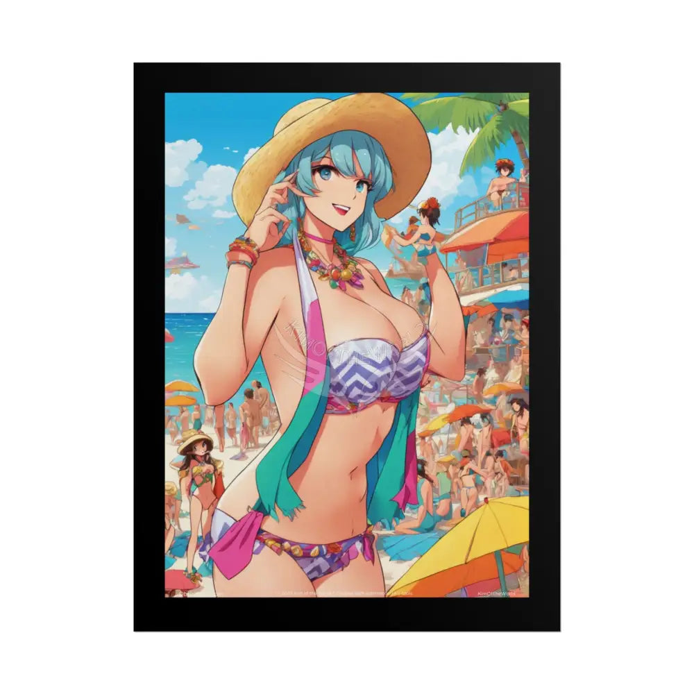 Anime Beach Girl Giantess Fashion Poster — Fun Tall Lady Print Art (Empowered Women for Home or Office) 18″ x 24″