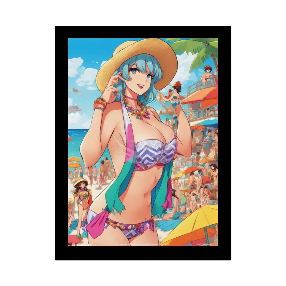 Anime Beach Girl Giantess Fashion Poster — Fun Tall Lady Print Art (Empowered Women for Home or Office) 18″ x 24″