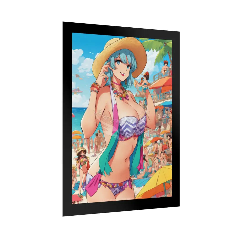 Anime Beach Girl Giantess Fashion Poster — Fun Tall Lady Print Art (Empowered Women for Home or Office) Poster