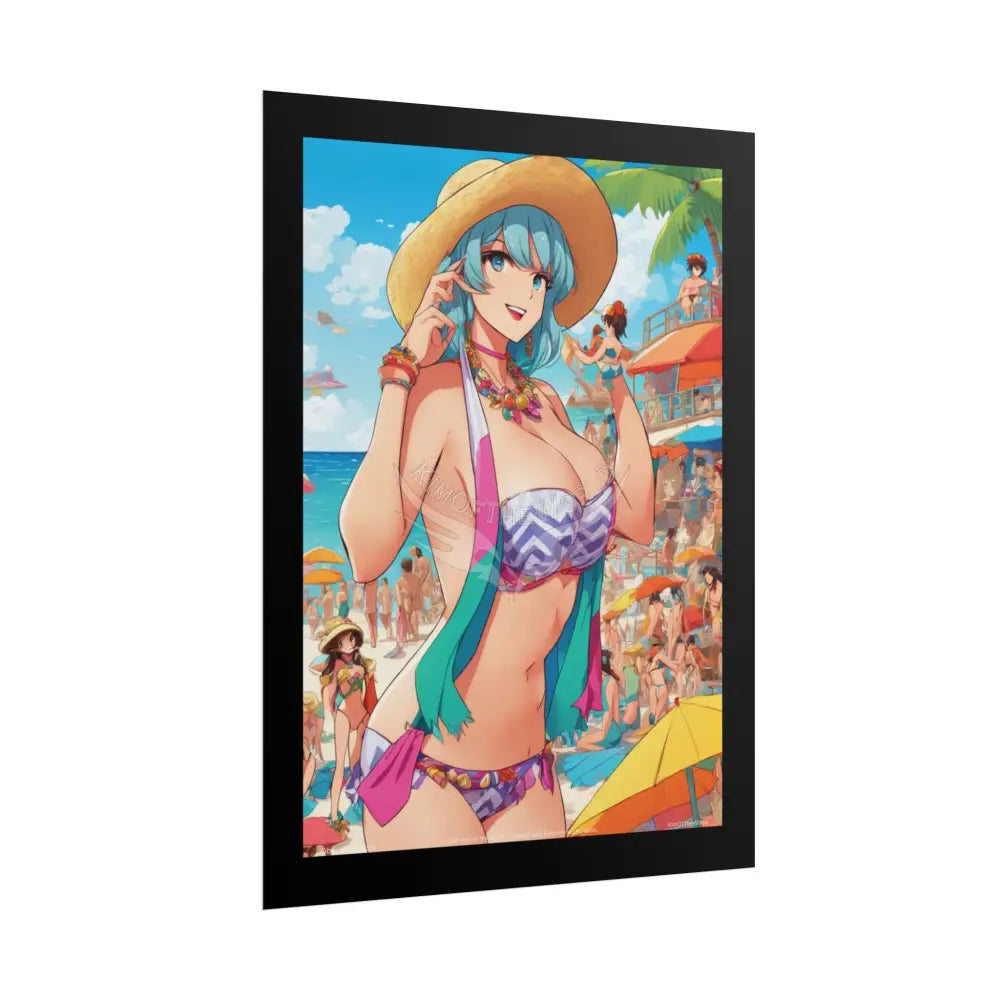 Anime Beach Girl Giantess Fashion Poster — Fun Tall Lady Print Art (Empowered Women for Home or Office) Poster