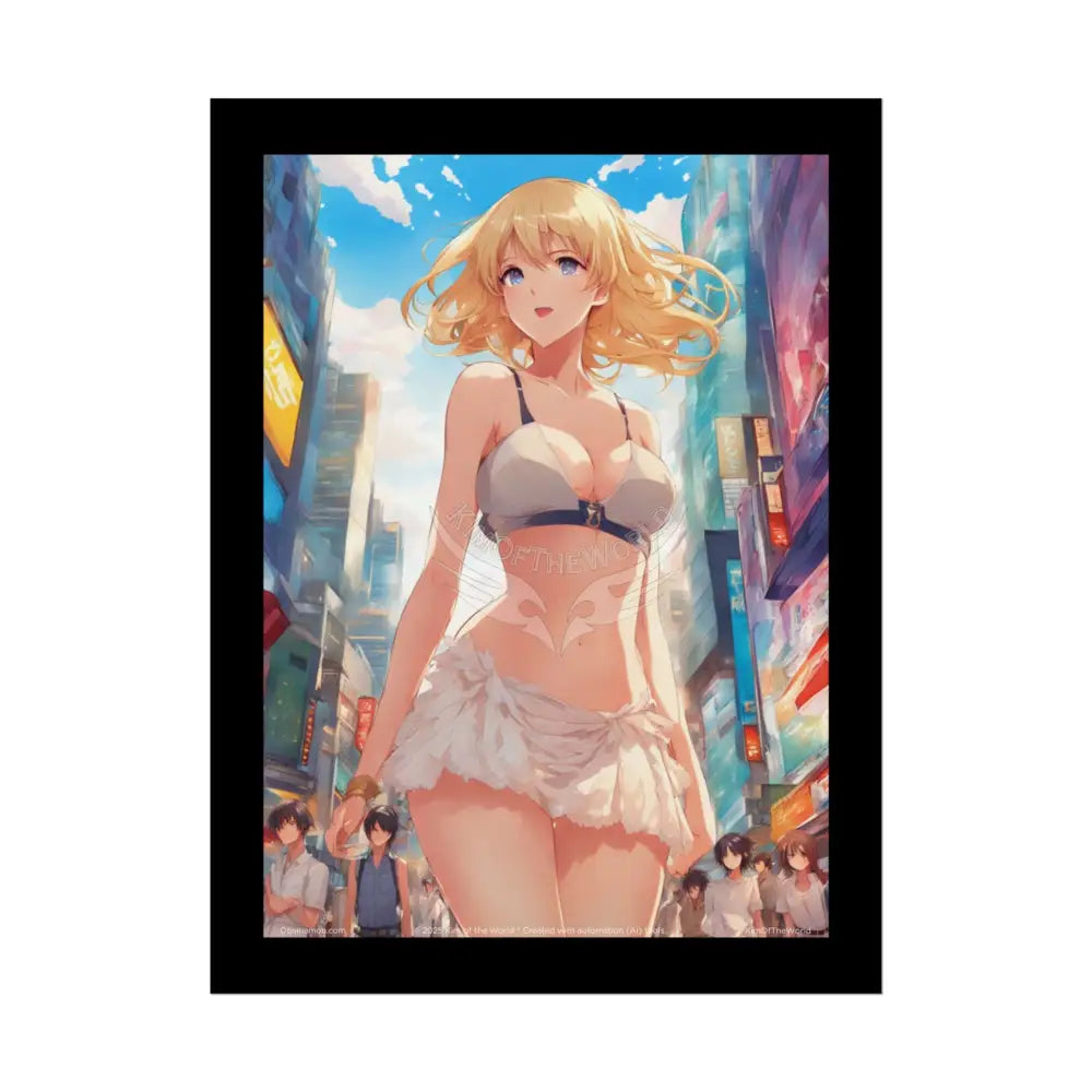Anime Giant Tokyo Girl Giantess Fashion Poster — Fun Tall Lady Print Art (Empowered Women) 18″ x 24″ (Vertical) / Semi