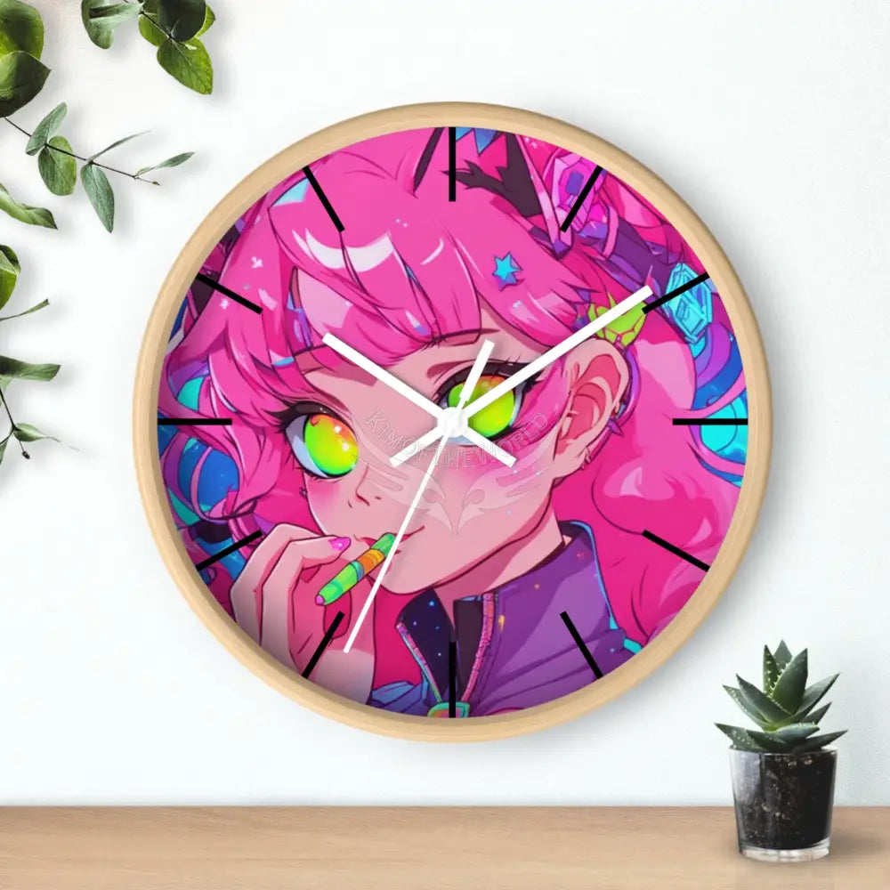 Anime Pink-Haired Girl Wall Clock — Cute Bedroom and Wall Decor Home Decor