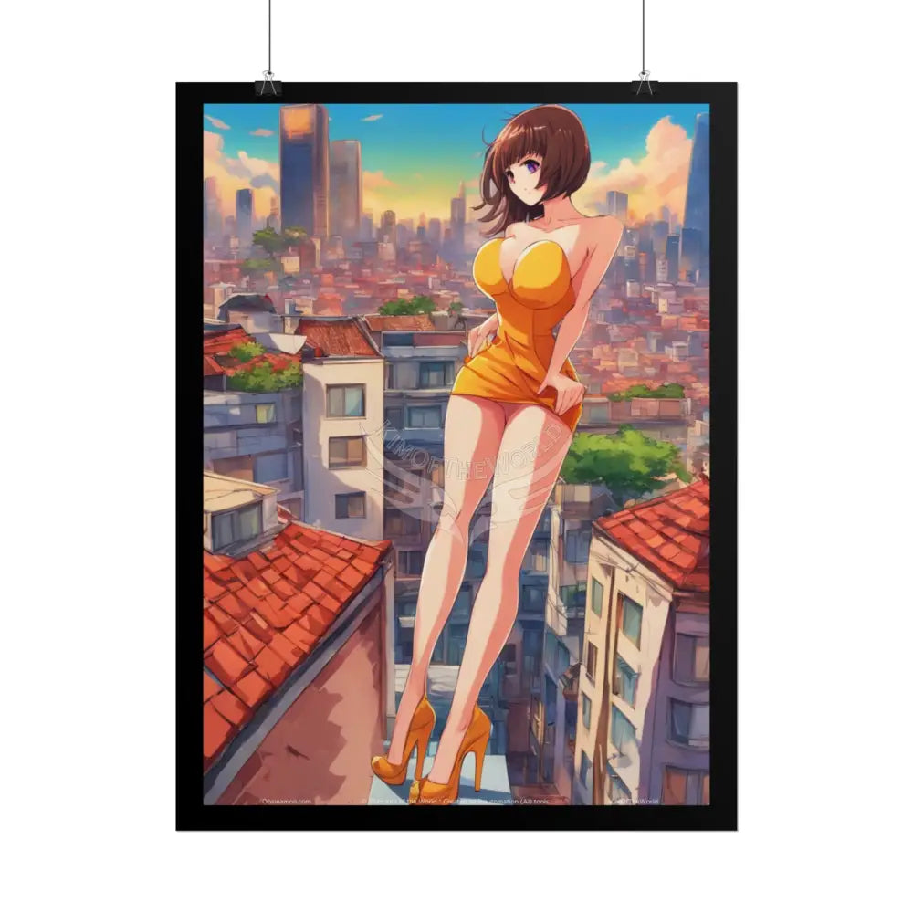 Anime Tall Girl Naughty Giantess Sexy Skimpy Fashion Fun Stiletto Fetish Poster — 3D Lingerie Stiletto Lady Art Print