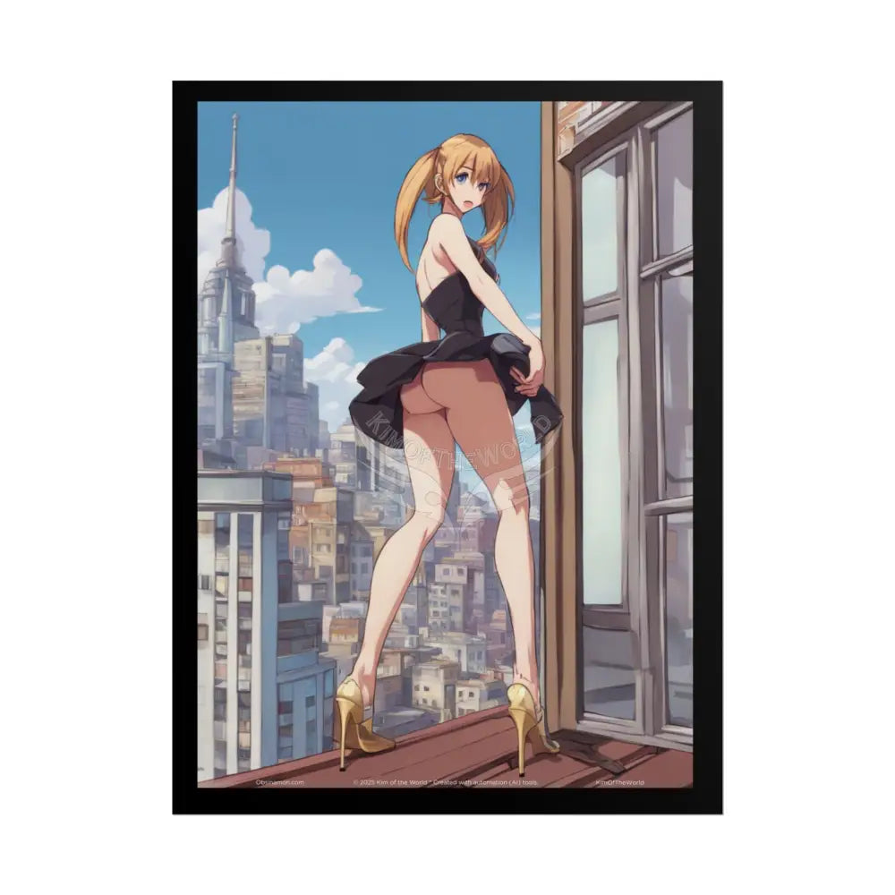 Anime Tall Girl Naughty Giantess Sexy Skimpy Fashion Fun Stiletto Fetish Poster — 3D Lingerie Stiletto Lady Art Print