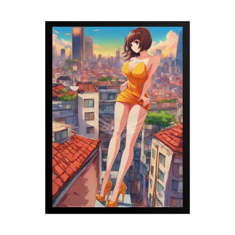 Anime Tall Girl Naughty Giantess Sexy Skimpy Fashion Fun Stiletto Fetish Poster — 3D Lingerie Stiletto Lady Art Print