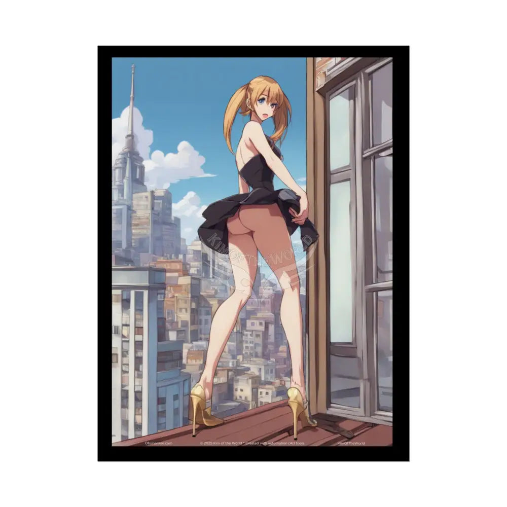 Anime Tall Girl Naughty Giantess Sexy Skimpy Fashion Fun Stiletto Fetish Poster — 3D Lingerie Stiletto Lady Art Print