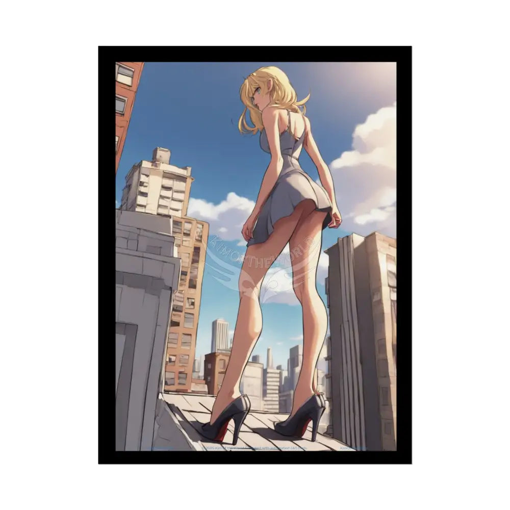 Anime Tall Girl Naughty Giantess Sexy Skimpy Fashion Fun Stiletto Fetish Poster — 3D Lingerie Stiletto Lady Art Print
