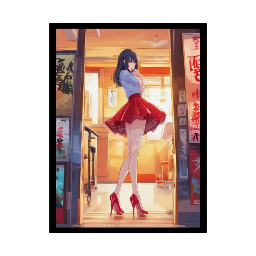 Anime Tall Girl Naughty Giantess Sexy Skimpy Fashion Fun Stiletto Fetish Poster — 3D Lingerie Stiletto Lady Art Print