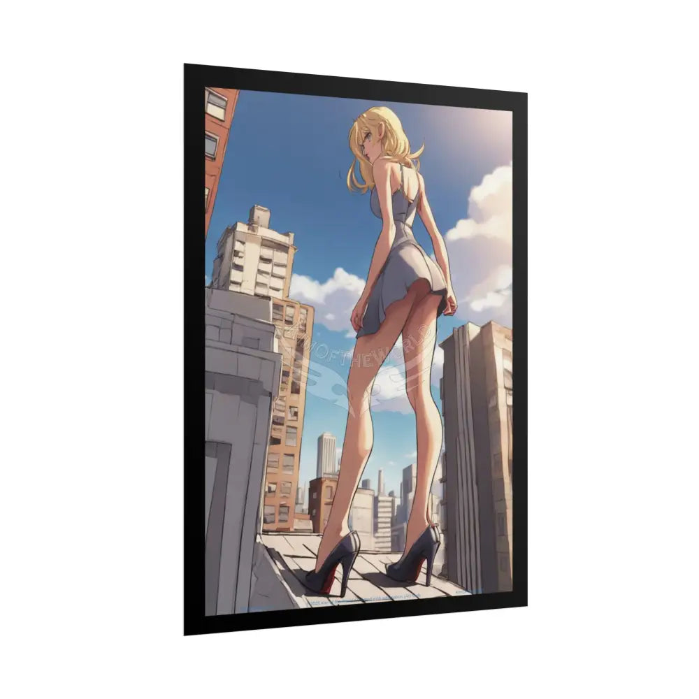 Anime Tall Girl Naughty Giantess Sexy Skimpy Fashion Fun Stiletto Fetish Poster — 3D Lingerie Stiletto Lady Art Print