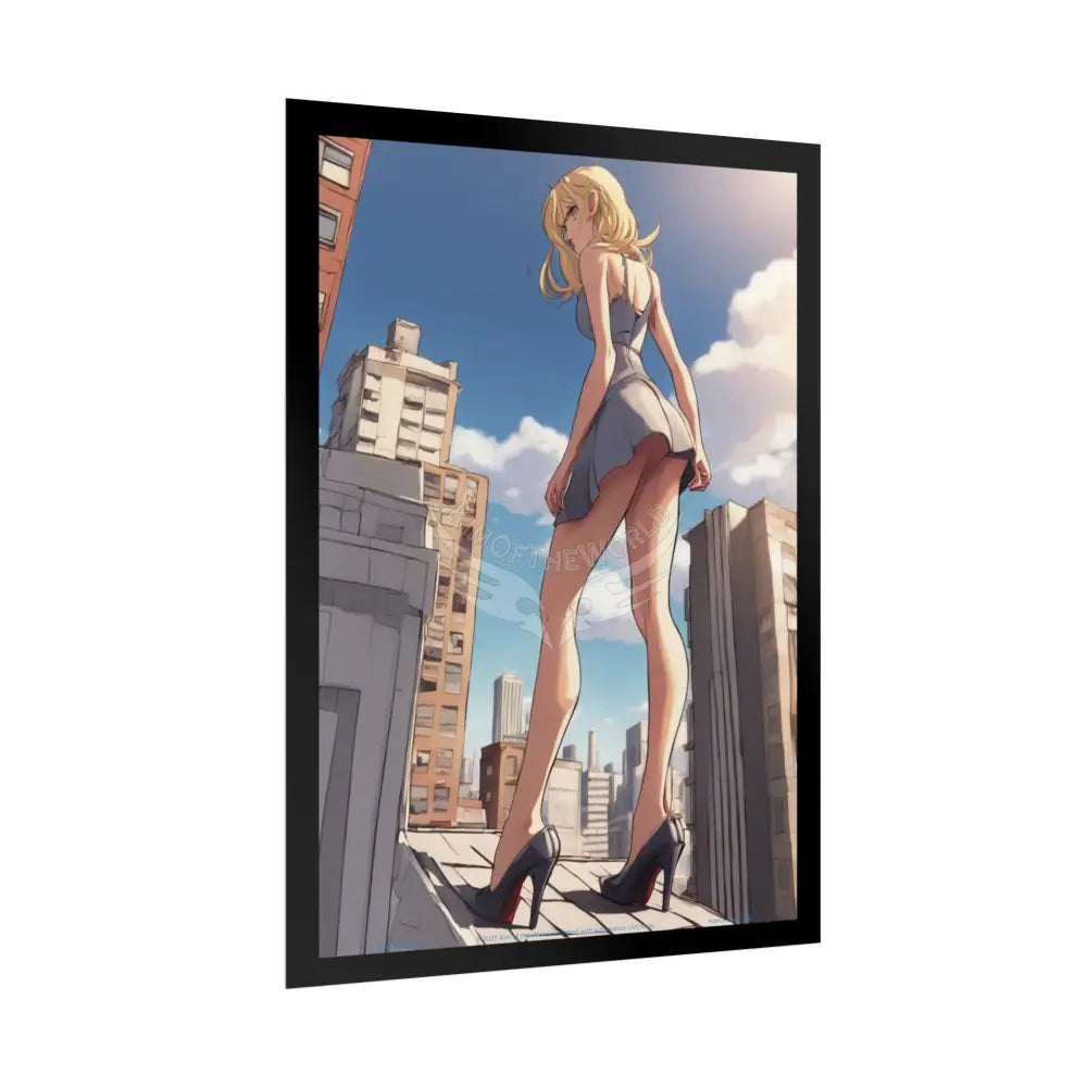 Anime Tall Girl Naughty Giantess Sexy Skimpy Fashion Fun Stiletto Fetish Poster — 3D Lingerie Stiletto Lady Art Print