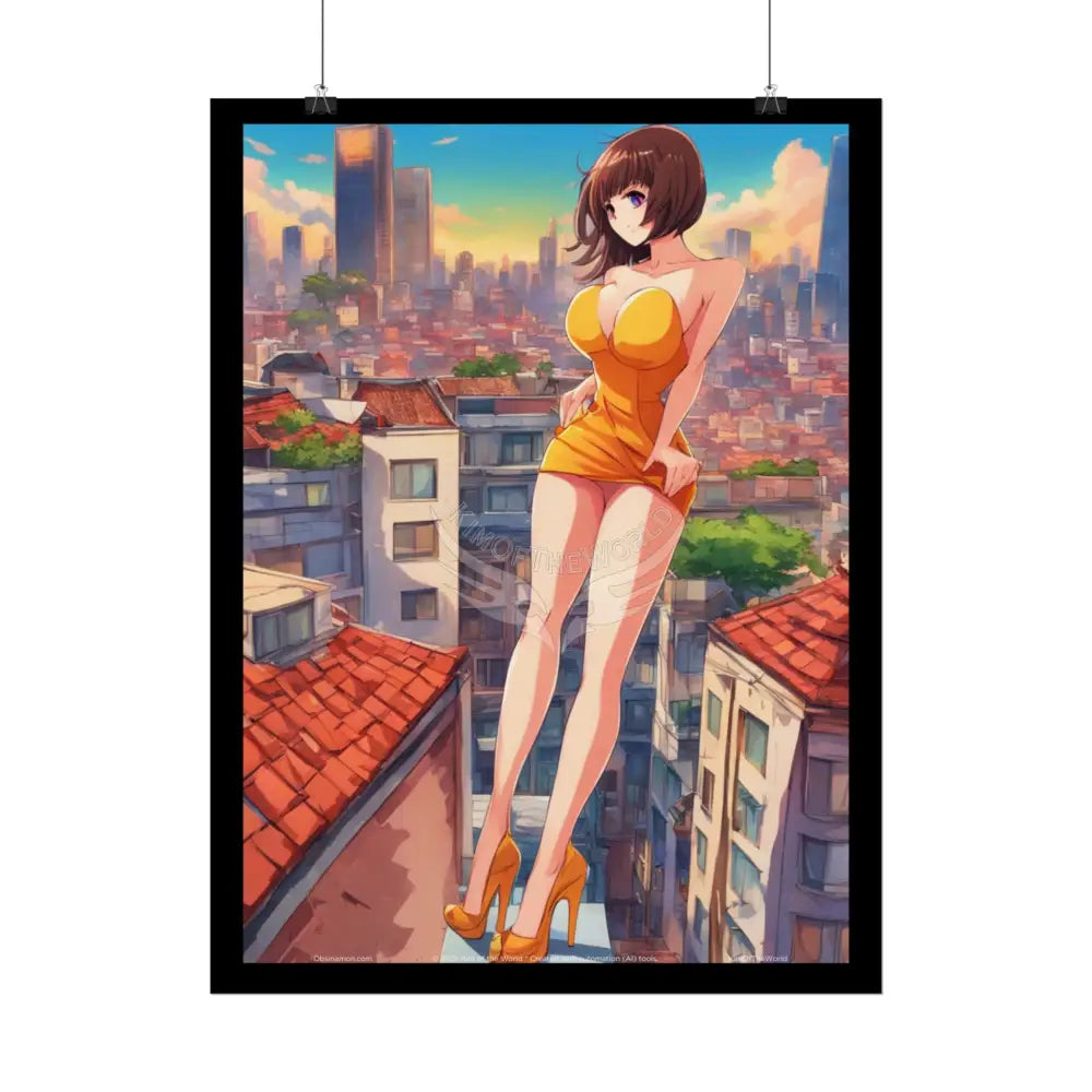 Anime Tall Girl Naughty Giantess Sexy Skimpy Fashion Fun Stiletto Fetish Poster — 3D Lingerie Stiletto Lady Art Print