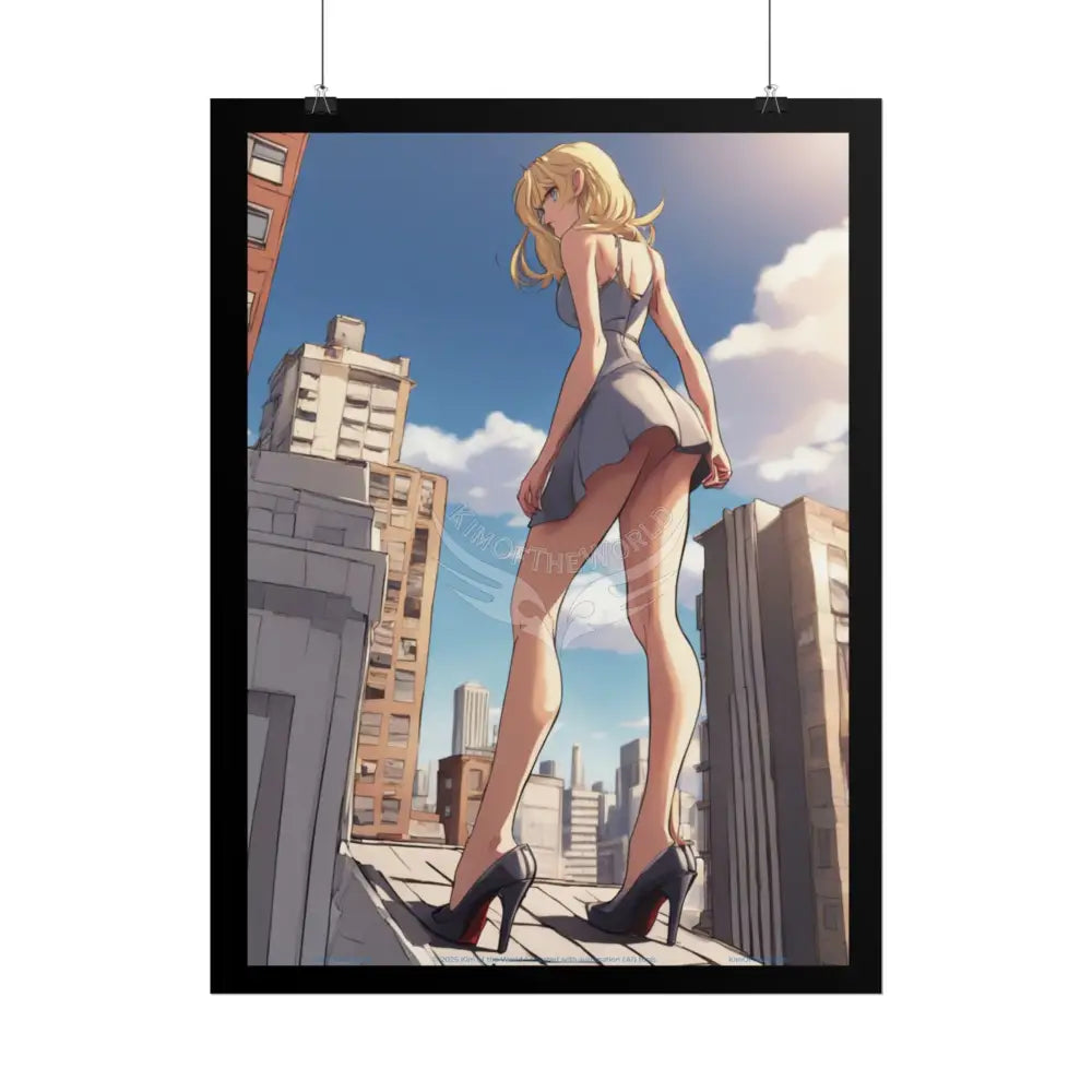 Anime Tall Girl Naughty Giantess Sexy Skimpy Fashion Fun Stiletto Fetish Poster — 3D Lingerie Stiletto Lady Art Print