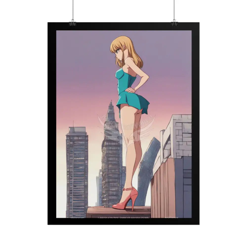 Anime Tall Girl Naughty Giantess Sexy Skimpy Fashion Fun Stiletto Fetish Poster — 3D Lingerie Stiletto Lady Art Print