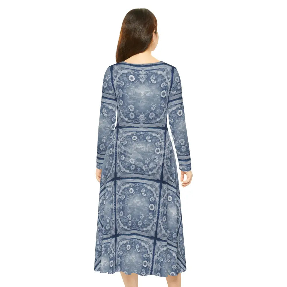 Antique Floe Blue II Wallpaper Print Dress – Women’s Long Sleeve AOP All Over Prints