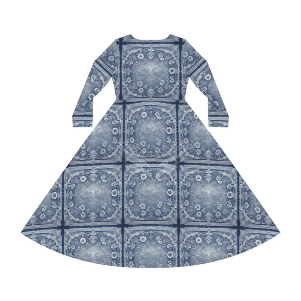 Antique Floe Blue II Wallpaper Print Dress – Women’s Long Sleeve AOP All Over Prints