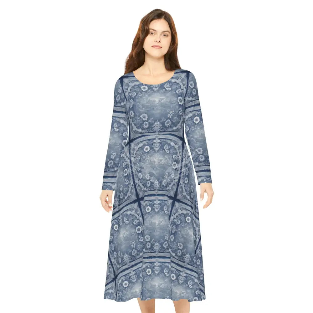 Antique Floe Blue II Wallpaper Print Dress – Women’s Long Sleeve AOP L All Over Prints