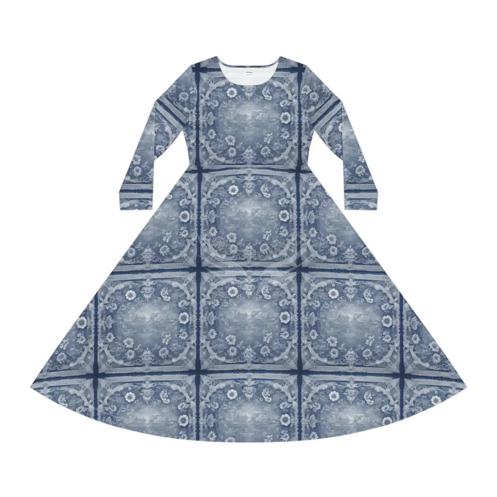 Antique Floe Blue II Wallpaper Print Dress – Women’s Long Sleeve AOP L All Over Prints
