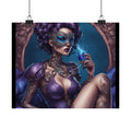 Art Nouveau Retro Pin-Up Poster — Gothic Tattoo Iridescent Vintage Ladies Smoking EyeMask Cat Lady Stiletto Fetish