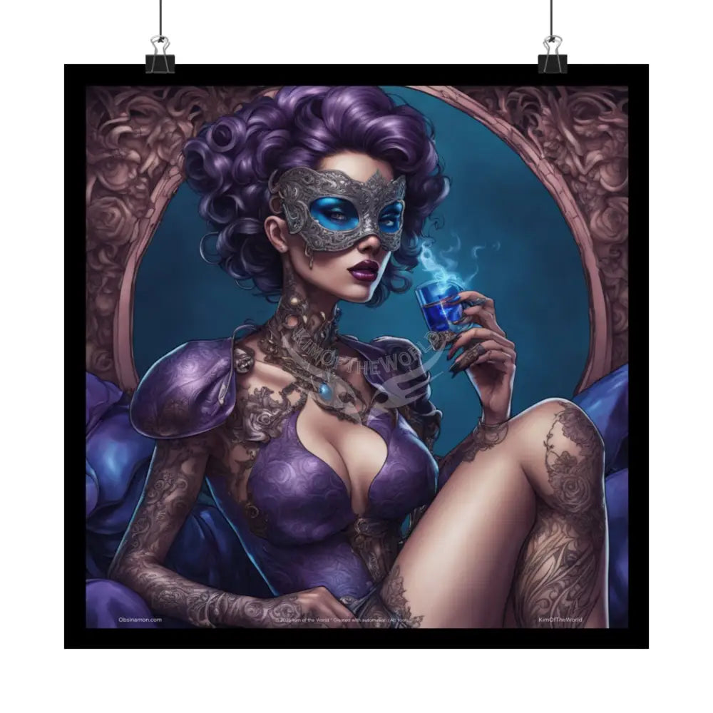 Art Nouveau Retro Pin-Up Poster — Gothic Tattoo Iridescent Vintage Ladies Smoking EyeMask Cat Lady Stiletto Fetish